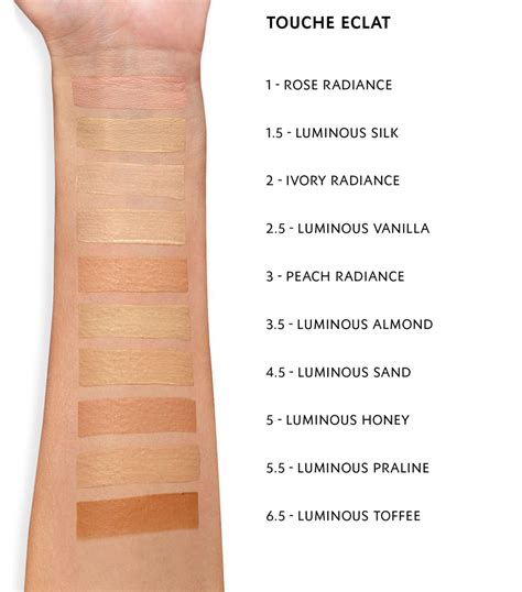 yves saint laurent touche eclat swatches|ysl touche eclat colour chart.